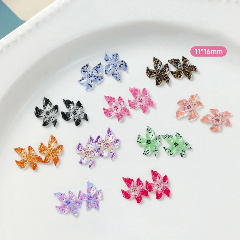 50-Pc 3D Resin Lily Flower Nail Charms | Ice Transparent DIY Nail Art Charms QXL