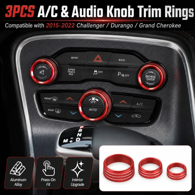 Aluminum A/C Audio Knob Trim Rings | Challenger Durango Cherokee Car Interior Trim QXL