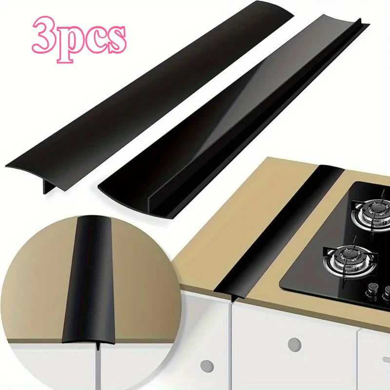 Silicone Stove Gap Filler Strips – Waterproof Counter Seal Kitchen Gap Filler Strip QXL black 3pcs