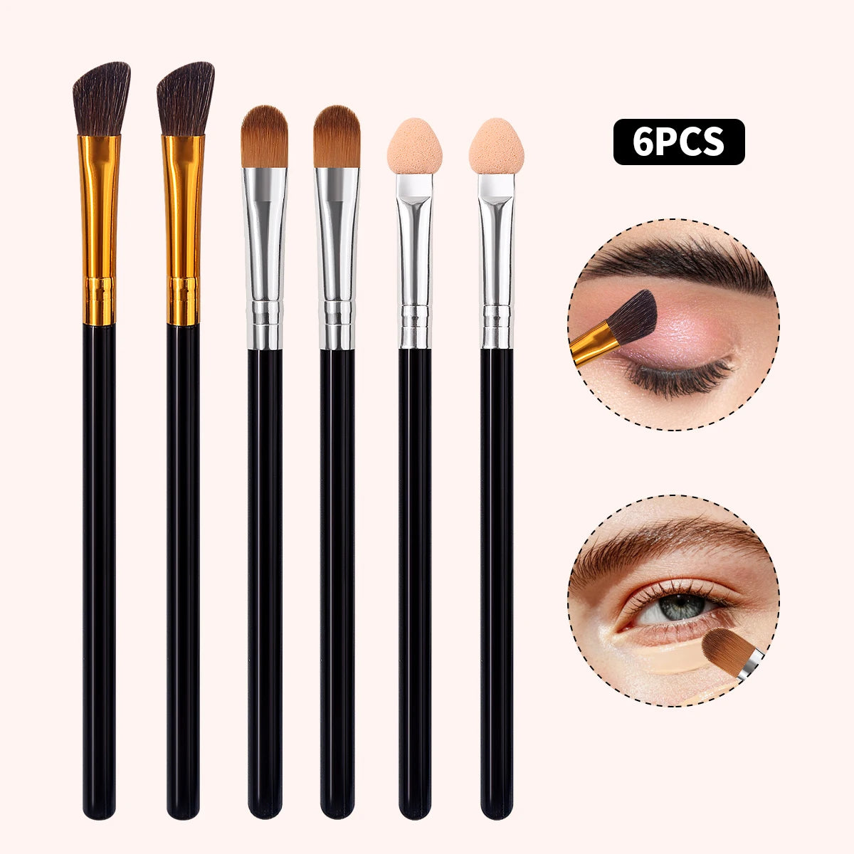 6-Piece Eye Makeup Brush Set | Brow, Liner & Shader Kit Eye Makeup Brush Set QXL black