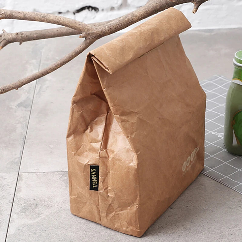 Insulated Kraft Paper Lunch Bag | Magnetic Closure Cooler Sack Insulated Lunch Bag QXL 1pcs