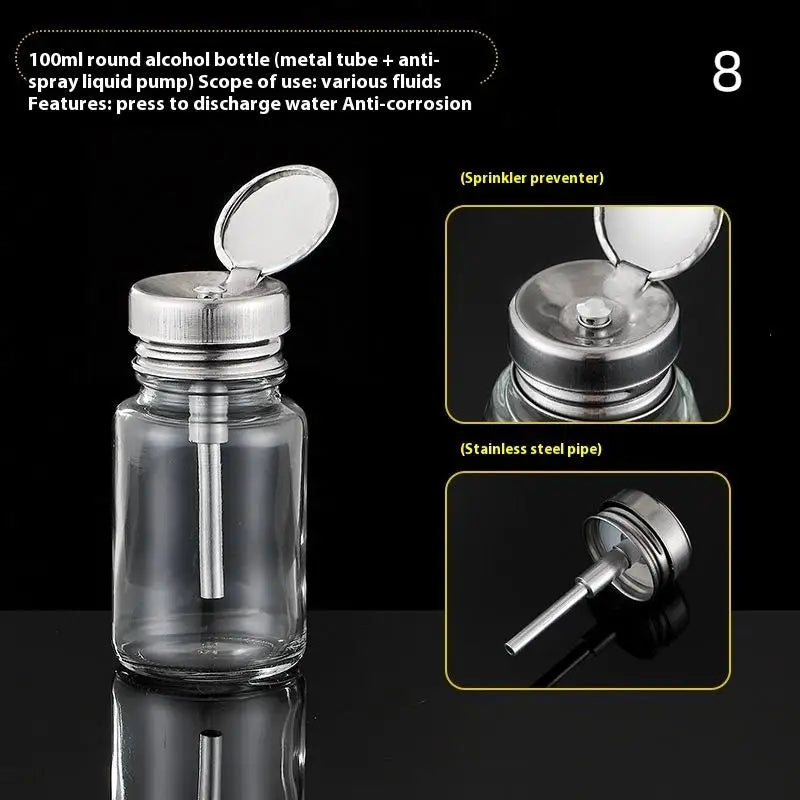 100ml Refillable Glass Nail Pump Dispenser Bottle | Press Top Nail Pump Dispenser QXL 8