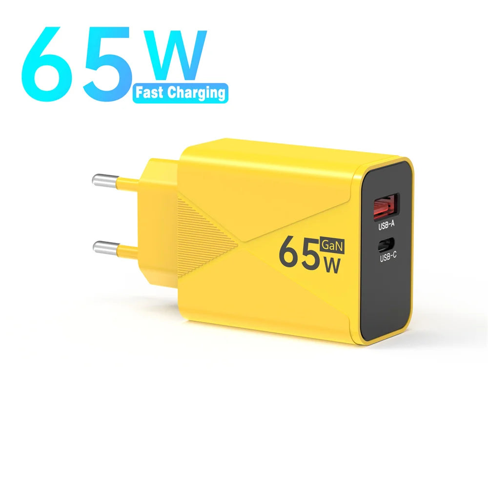 65W GaN USB-C Fast Charger PD3.0 | EU US UK Wall Adapter USB-C Wall Charger QXL