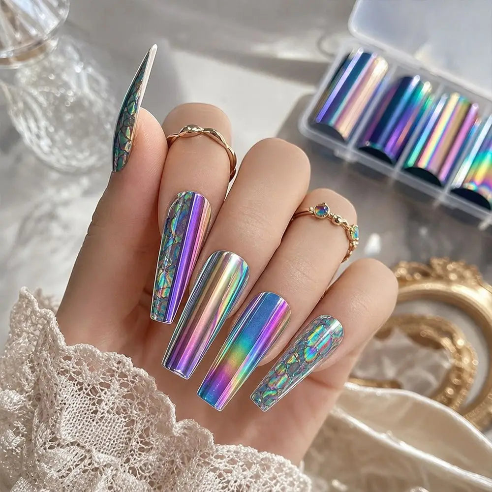 Holographic Nail Foil Decals – Aurora & Mermaid Transfer Art Nail Foil Decals QXL