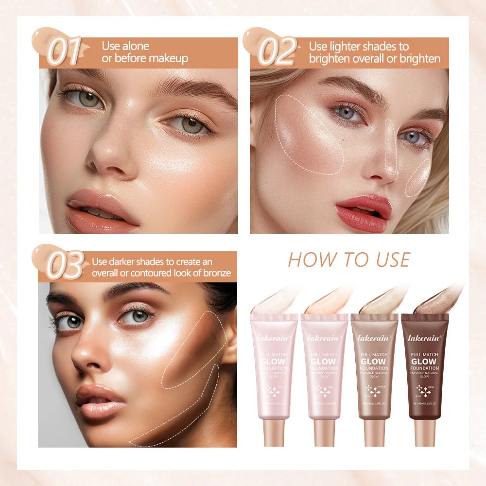 Glow Foundation Liquid Highlighter & Bronzer Cream 45ml Glow Foundation Cream QXL