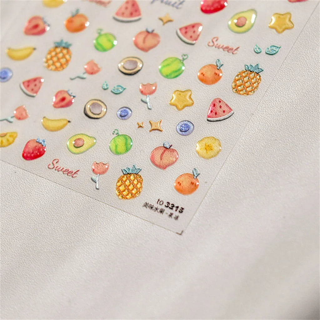 5D Jelly Fruit Nail Stickers | Kawaii Strawberry Cherry Decals Nail Art Stickers QXL