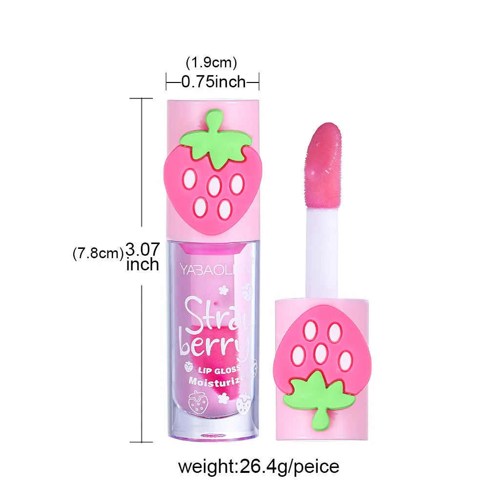 3D Strawberry Lip Gloss | Mirror Jelly Hydrating Lip Oil Lip Gloss QXL