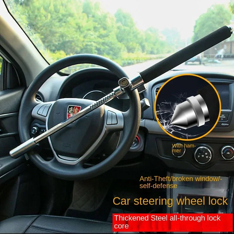 Universal Retractable Steering Wheel Lock | Double Hook Anti-Theft Steering Wheel Lock QXL