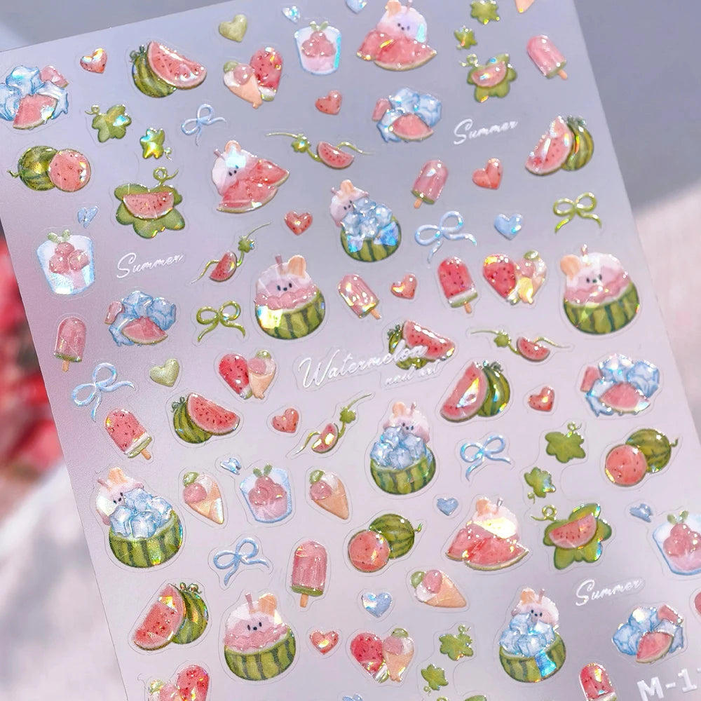 5D Nail Art Stickers | Cartoon Cats Bunny Butterfly Decals Nail Art Stickers QXL