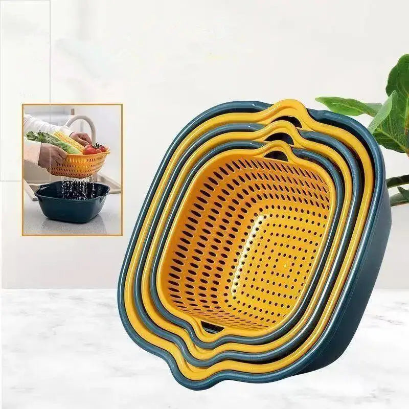 Double-Layer Kitchen Sink Colander & Drain Basket Set Kitchen Colander Set QXL