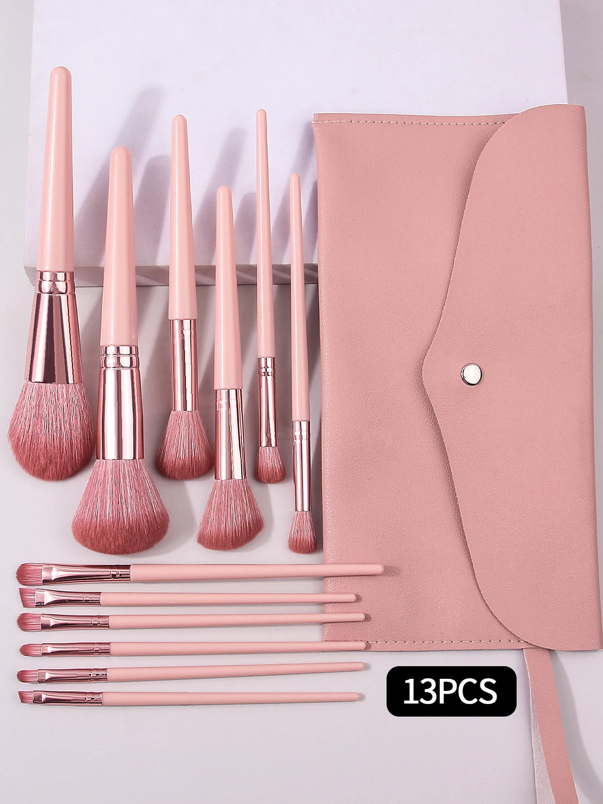 13-Piece Makeup Brush Set with Portable Envelope Bag – Pink Makeup Brush Set QXL