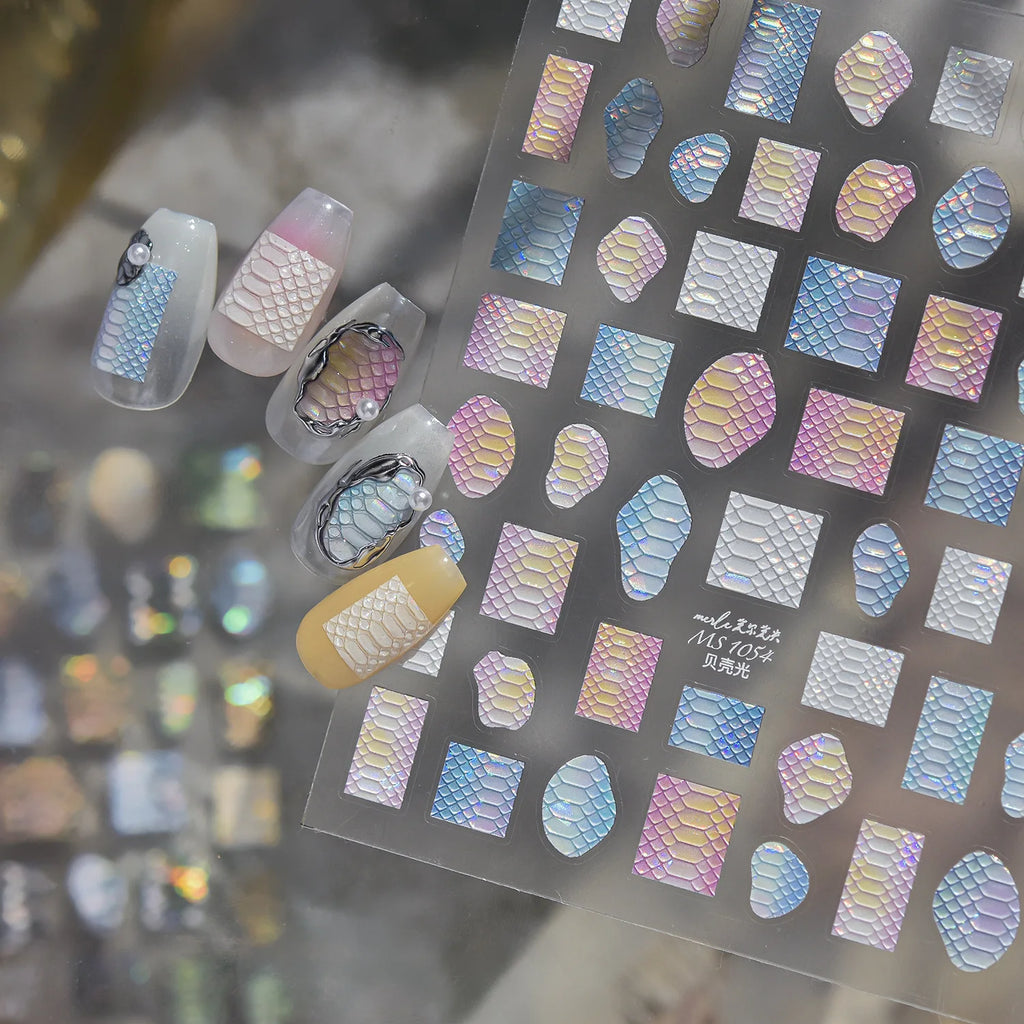 5D Iridescent Snake Scale Nail Stickers | Embossed Decals Nail Art Stickers QXL