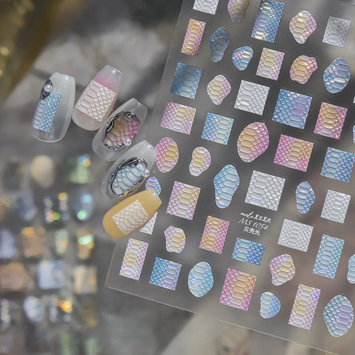 5D Iridescent Snake Scale Nail Stickers | Embossed Decals Nail Art Stickers QXL