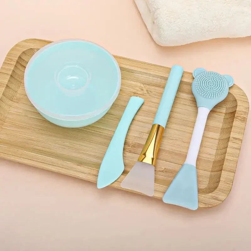 4-Piece Face Mask Mixing Bowl Set | DIY Spatula & Brush Kit Face Mask Tool Set QXL