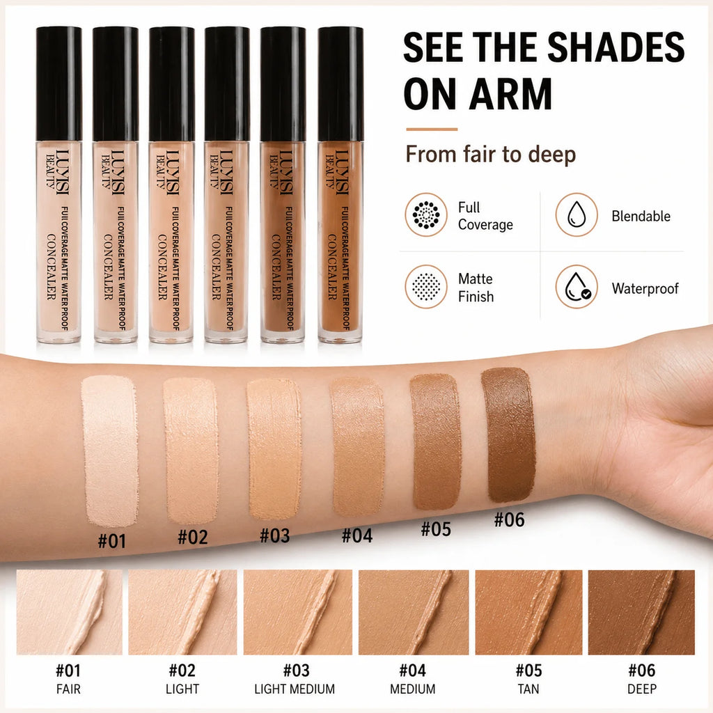 6-Shade Liquid Concealer | Waterproof, Matte & Full Coverage Liquid Concealer QXL