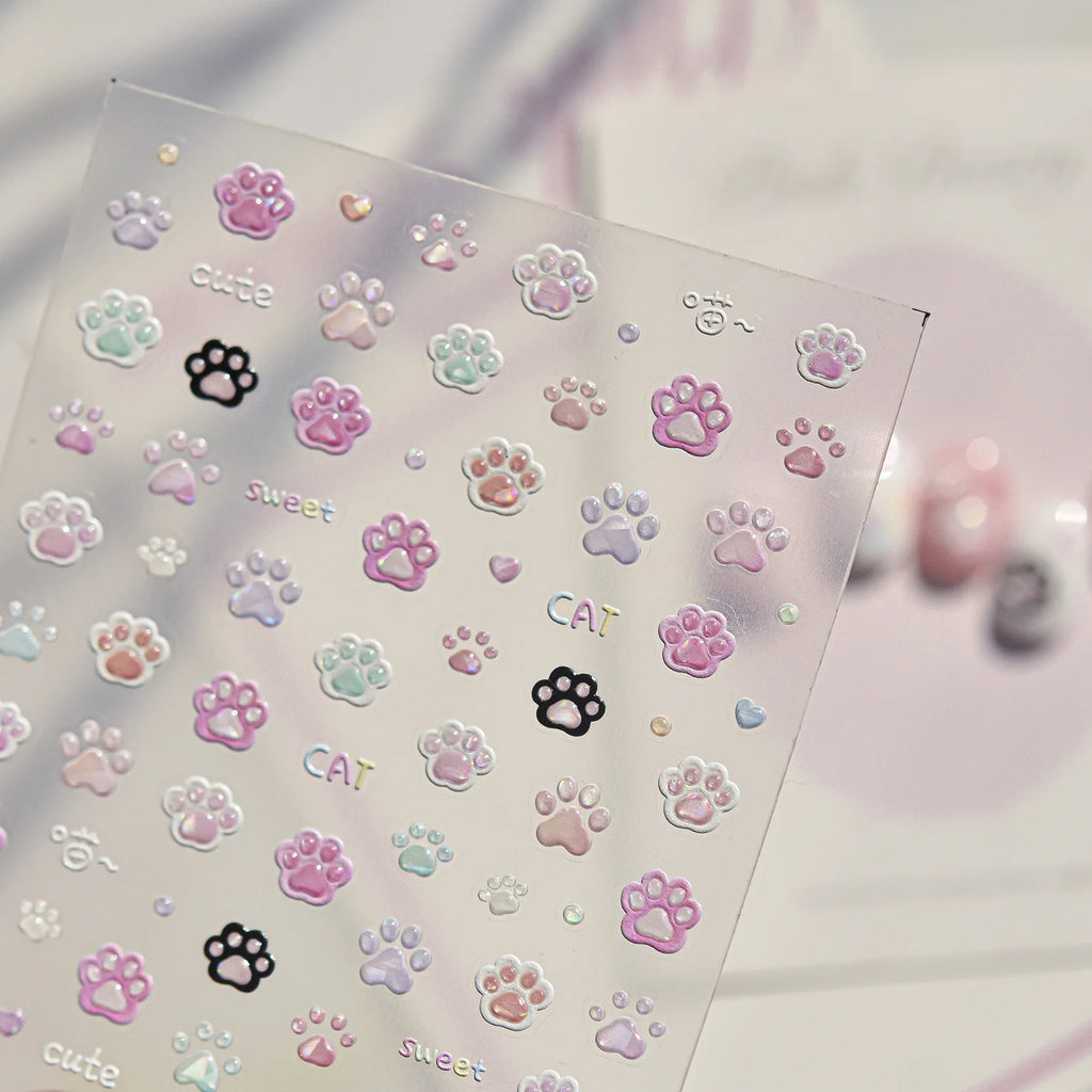 5D Cat Paw Nail Stickers | Cute Self-Adhesive Nail Art Decals Nail Art Stickers QXL
