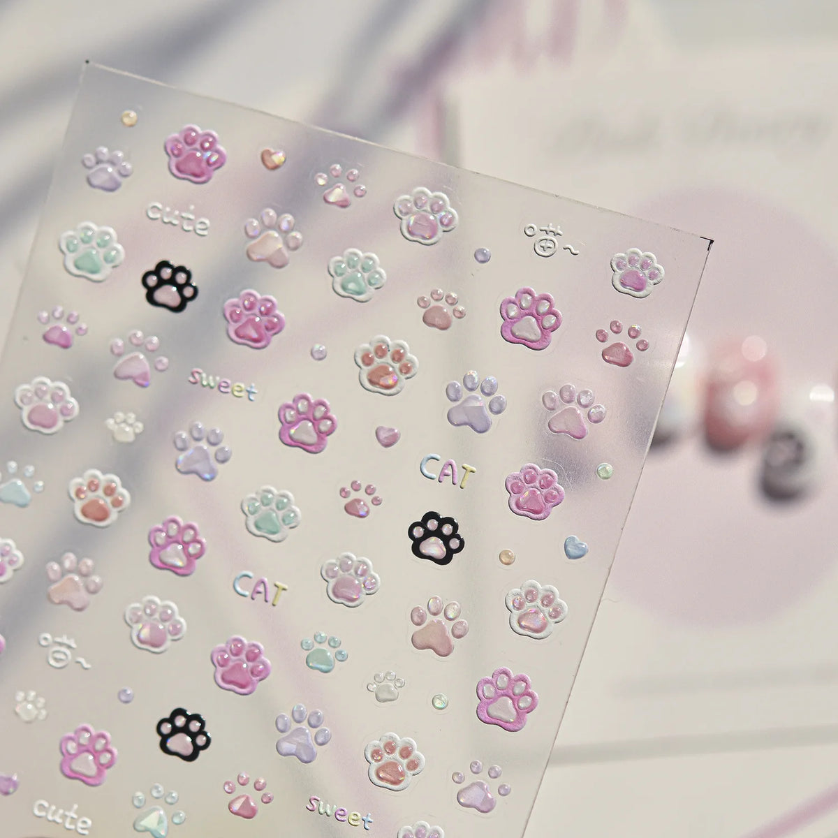 5D Cat Paw Nail Stickers | Cute Self-Adhesive Nail Art Decals Nail Art Stickers QXL