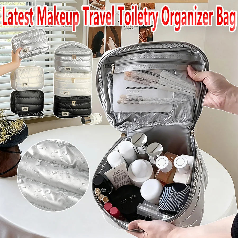 Large Waterproof Makeup Bag | Puffy Travel Toiletry Organizer Travel Cosmetic Bag QXL