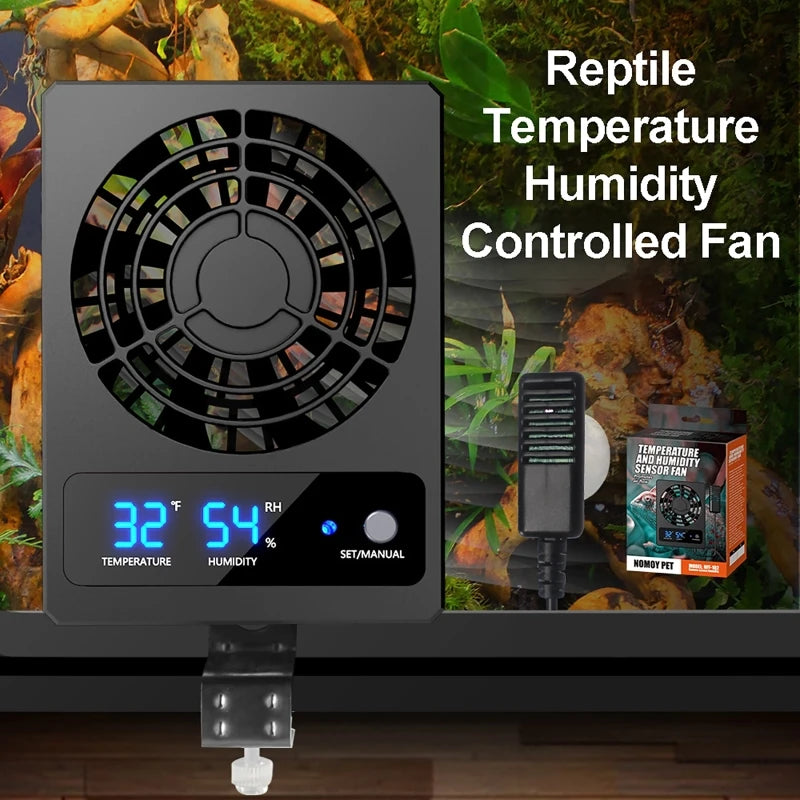 Reptile Tank Smart Cooling Fan | LED Temp & Humidity Sensor Reptile Enclosure Fan QXL