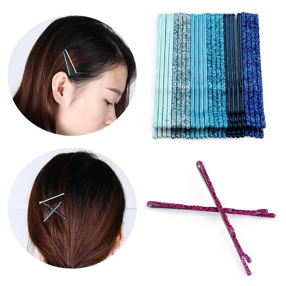 24-Pack Glitter Wavy Bobby Pins | Candy Color Barrettes Set Hair Clips Set QXL