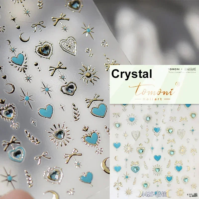 5D Jelly Silver Nail Art Stickers | Hearts, Gems & Letters