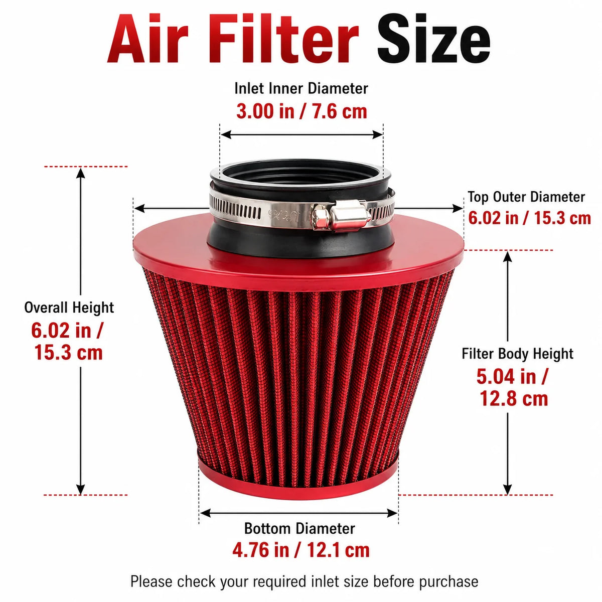 3" 76mm Universal Cold Air Intake Kit | High-Flow Cone Filter Cold Air Intake Kit QXL