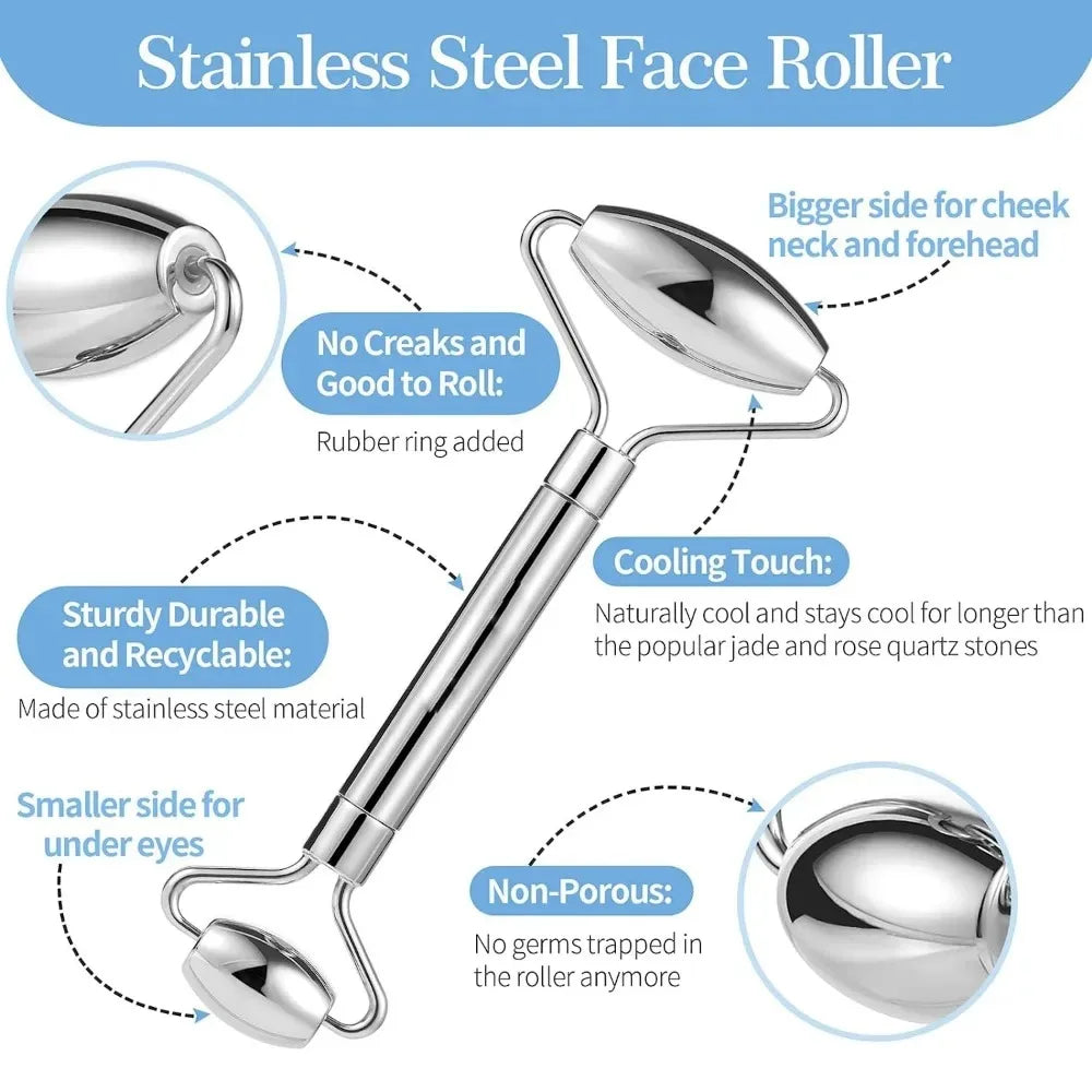 Stainless Steel Ice Face Roller & Gua Sha Massage Tool Set Face Roller Set QXL