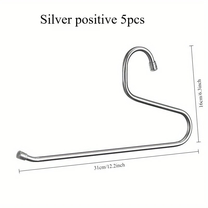 5-Pack Goose-Shaped Non-Slip Trouser Hangers | Mark-Free Trouser Hanger Clips QXL Silver positive 5pcs