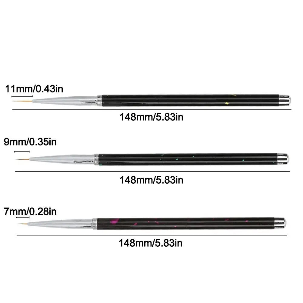 3-Piece Nail Art Liner Brush Set | Alloy Handle & Nylon Hair Nail Art Liner Brush QXL
