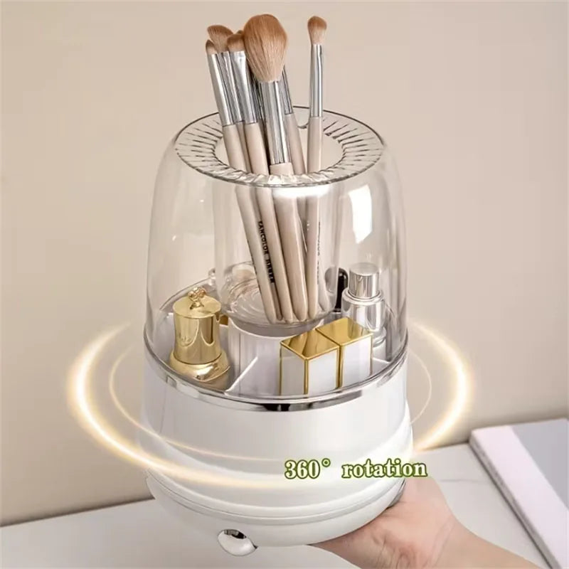 360° Rotating Makeup Brush Holder with Dustproof Cover Makeup Brush Organizer QXL