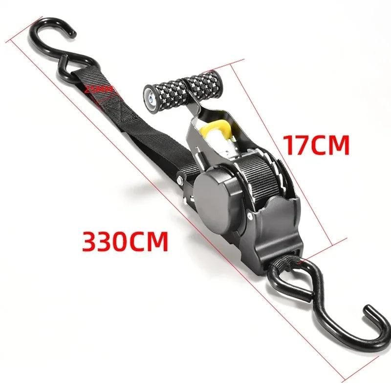 Retractable Auto Ratchet Strap 680KG | Motorcycle Tie-Down Ratchet Tie-Down Strap QXL black