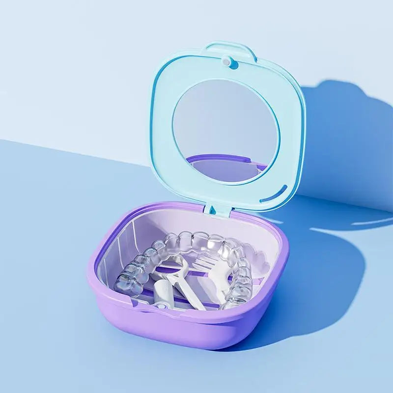 Magnetic Retainer & Denture Storage Box with Mirror Dental Appliance Case QXL