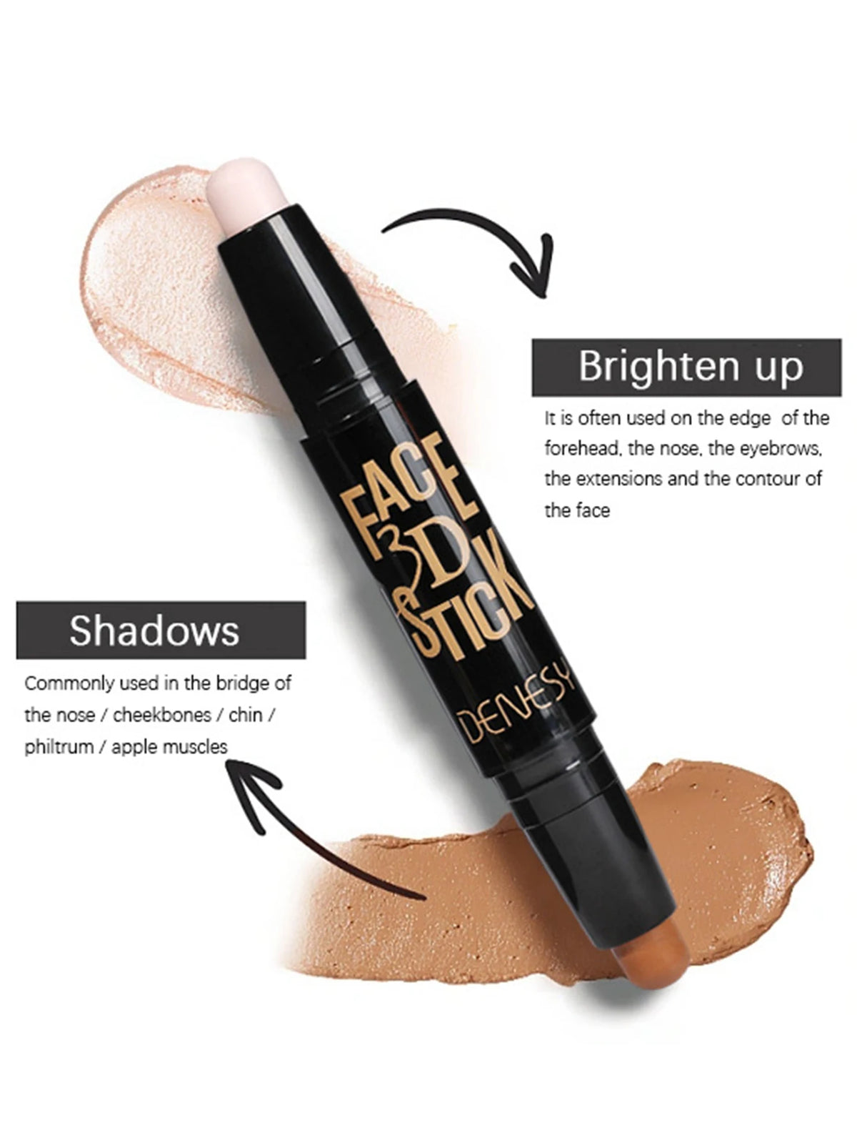 MAXFINE Dual-Ended Matte Contour Stick & Highlighter Pen Contour Highlight Stick QXL