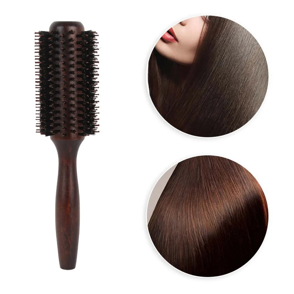 Solid Wood Round Barrel Brush | Heat Resistant Styling Comb Round Barrel Brush QXL