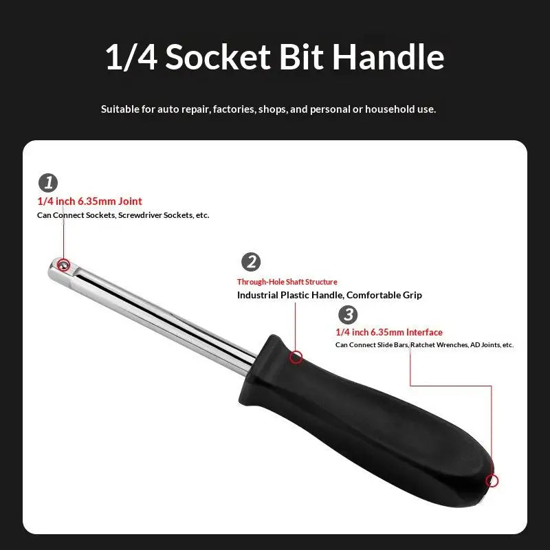 150mm 1/4" Female Square Drive Socket Wrench Handle Socket Wrench Handle QXL