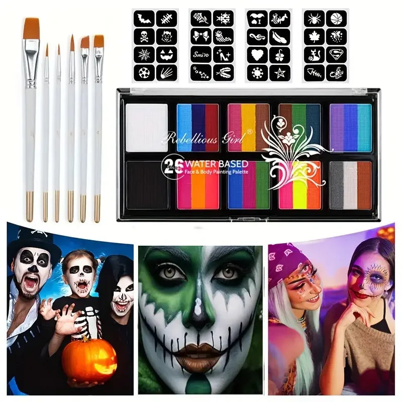 VERONNI 26-Color UV Face & Body Paint Set with Brushes Face & Body Paint QXL