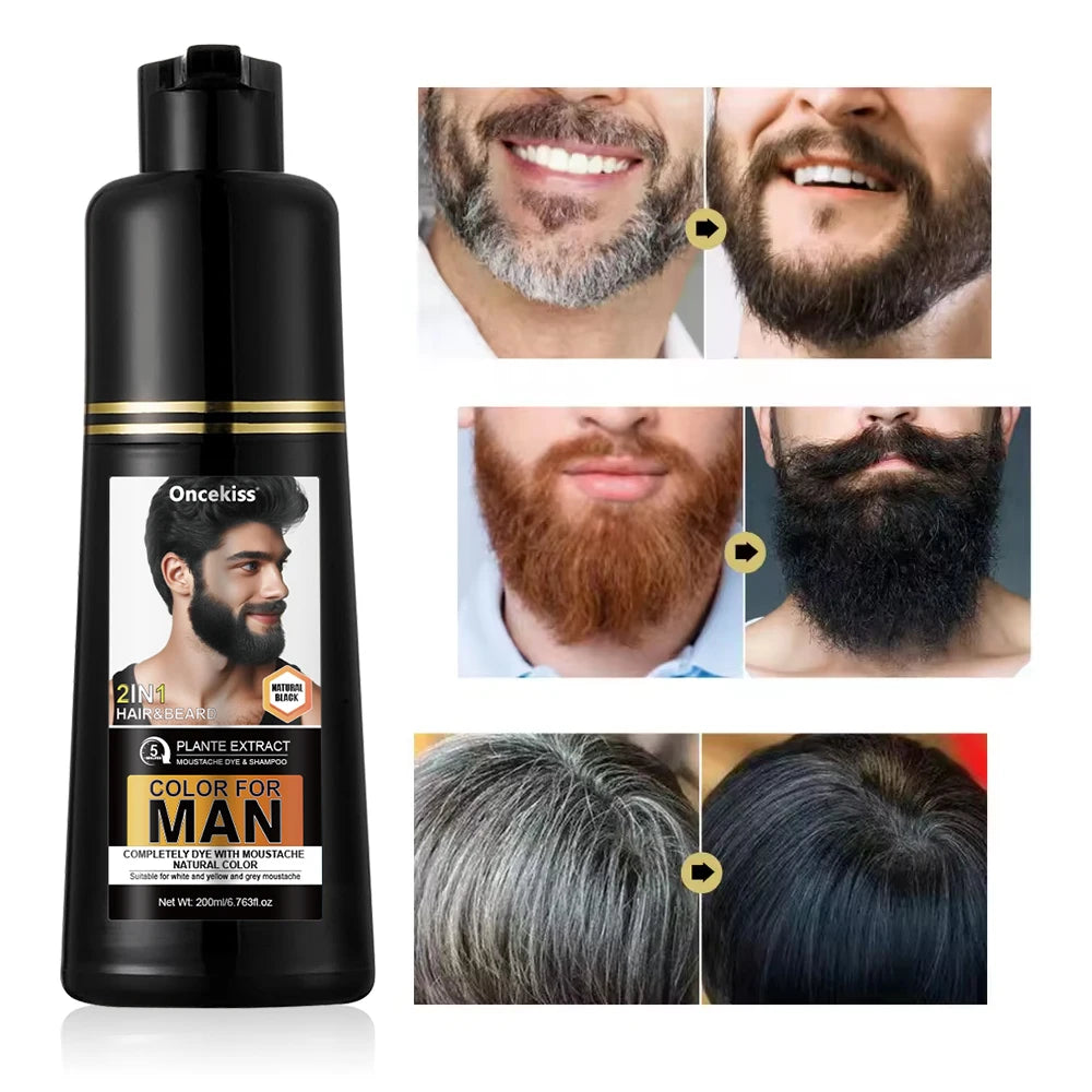Natural Permanent Beard Dye Shampoo 200ml | Gray Coverage for Men Beard Dye Shampoo QXL