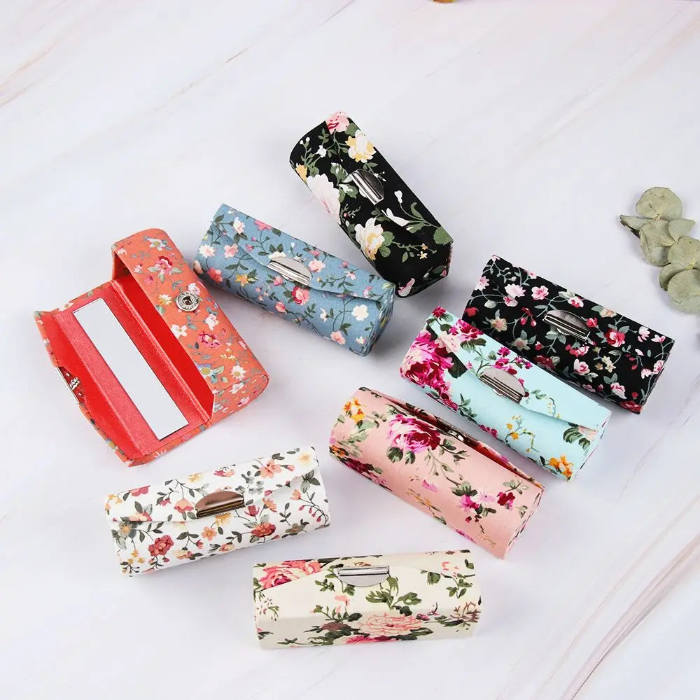 Retro Embroidered Flower Lipstick Case with Mirror Lipstick Case QXL