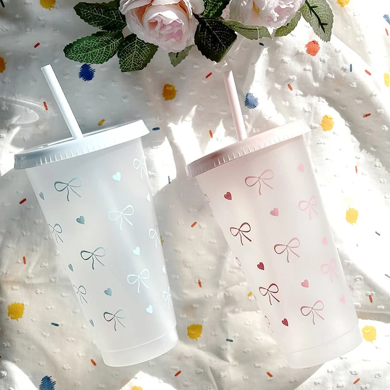 Kawaii Tumbler with Straw | Cute Bowknot BPA-Free Plastic Cup Kawaii Tumbler QXL
