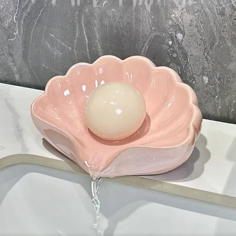Shell Ceramic Soap Dish & Jewelry Tray | Bathroom Organizer Ceramic Soap Dish QXL