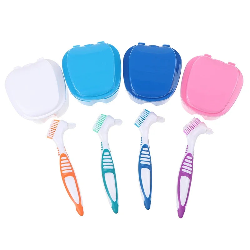 Denture Storage Box with Cleaning Brush | Portable Bath Case Denture Storage Case QXL