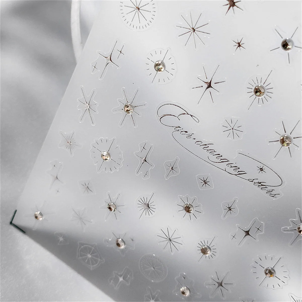5D Rhinestone Star Nail Stickers | Gold Silver Laser Decals Nail Art Stickers QXL