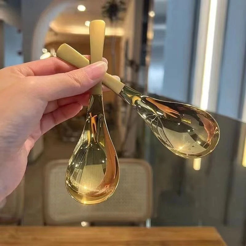 Mirror Polished Stainless Steel Soup & Coffee Spoon | Gold Silver Flatware Spoon QXL