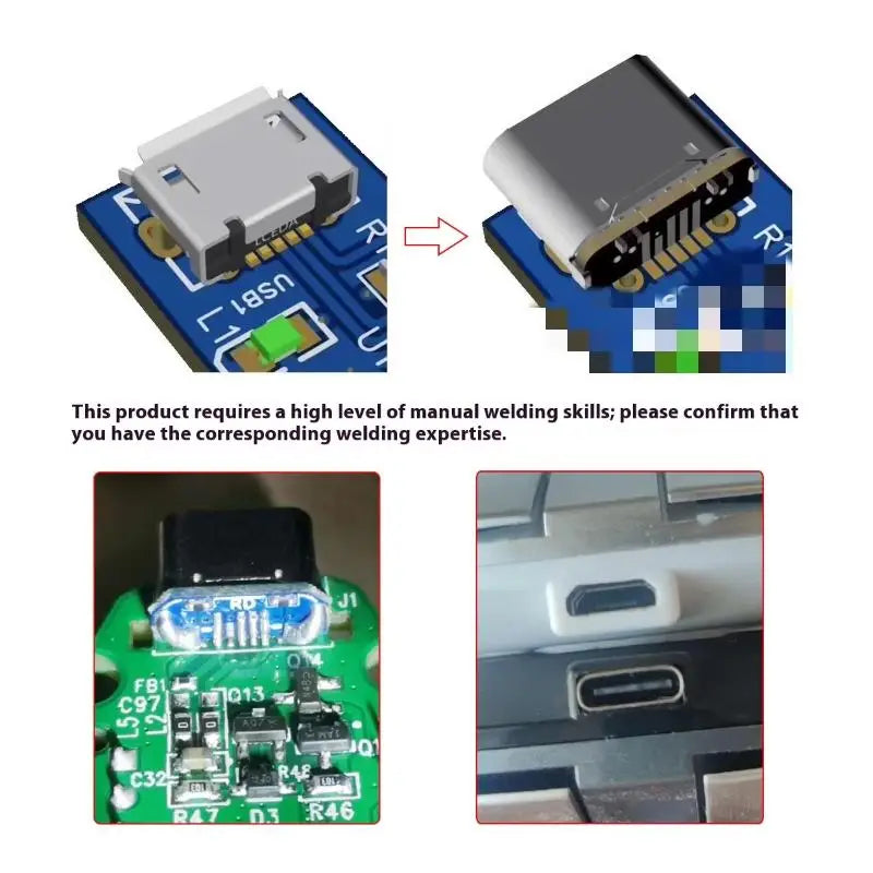 2-Pack USB Type-C 5-Pin Female SMD Socket | PCB Solder Connector USB PCB Connector QXL