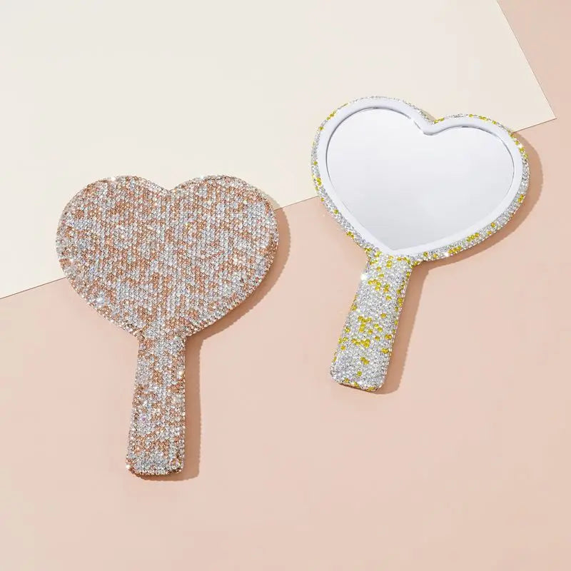Diamond Heart-Shaped Handheld Makeup Mirror | Portable Handheld Makeup Mirror QXL