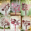 6-Pc Mother's Day Acrylic Cake Toppers – Flower & Butterfly Cake Topper Set QXL Rose Pink 6Pcs