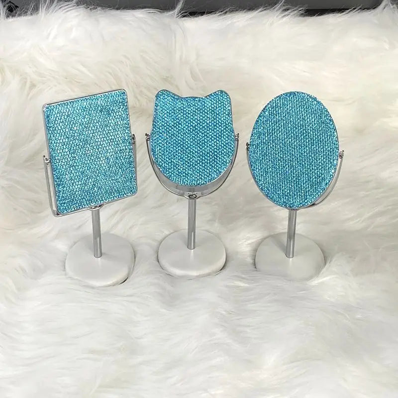 Diamond-Encrusted Mini Rotatable Desktop Makeup Mirror 14cm Desktop Makeup Mirror QXL