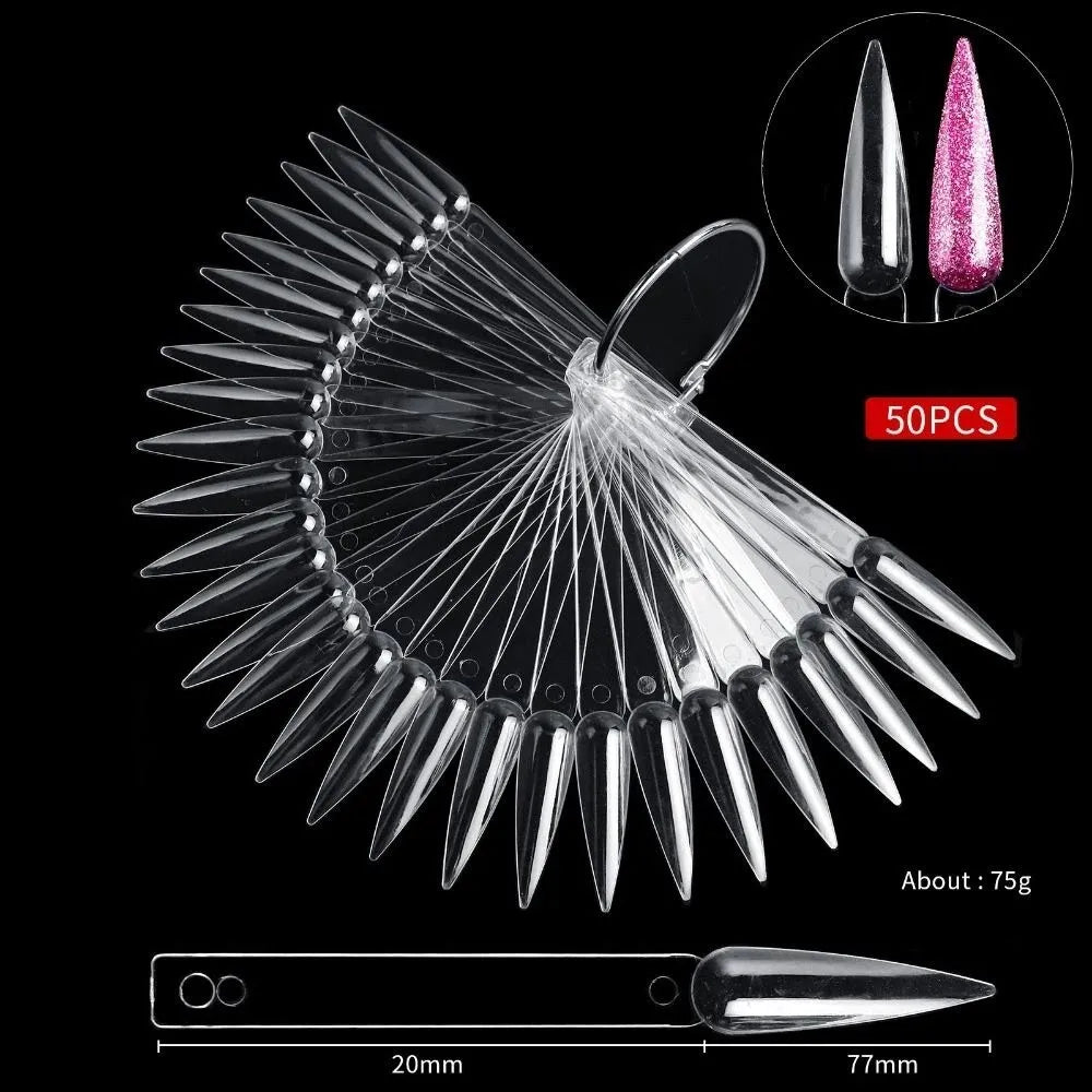 50-Pack Fan-Shaped Nail Swatch Display Sticks with Rings Nail Display Sticks QXL