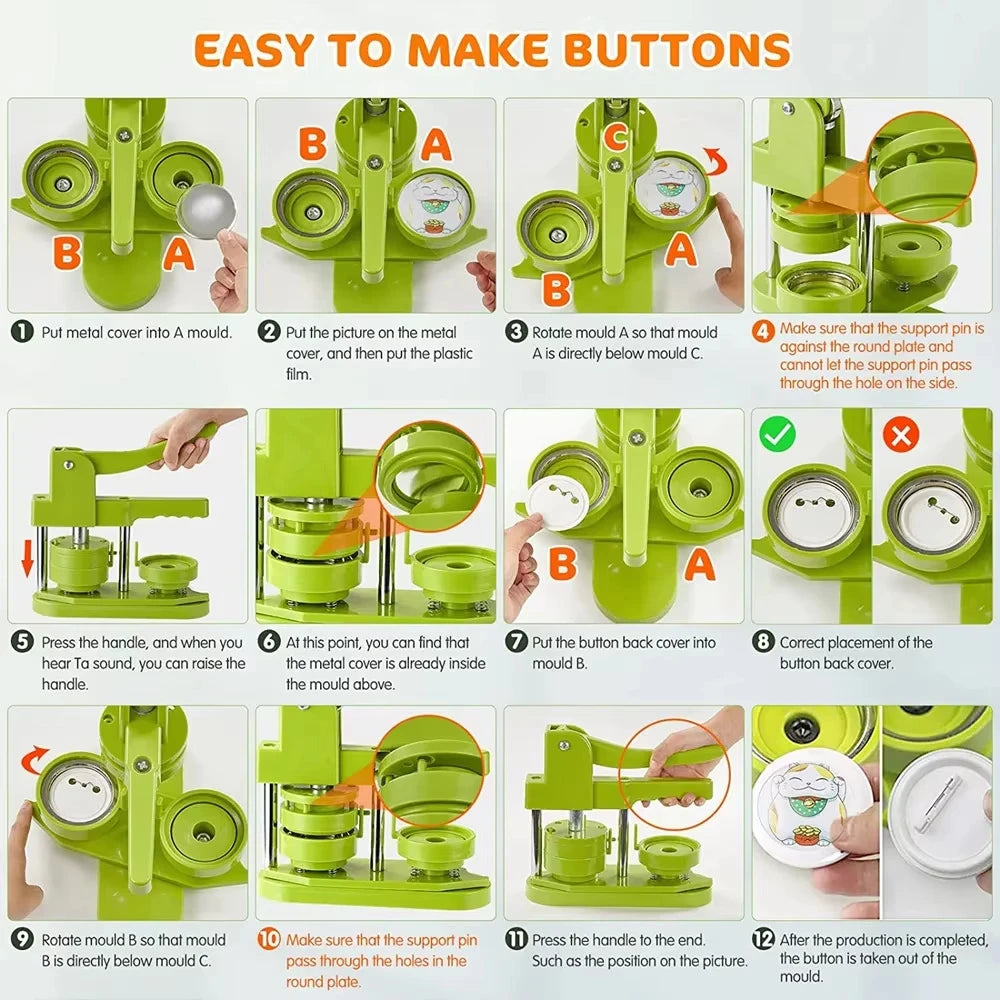 DIY Badge Button Maker Machine Kit 25–58mm | 100 Parts Badge Maker Kit QXL