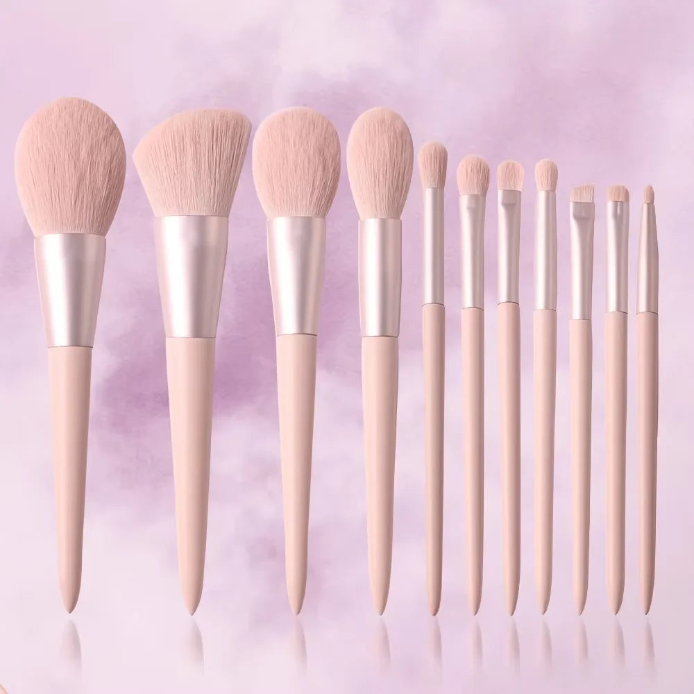 11-Pc Pink Vegan Makeup Brush Set | Synthetic Hair Brushes Makeup Brush Set QXL 11pcs pink